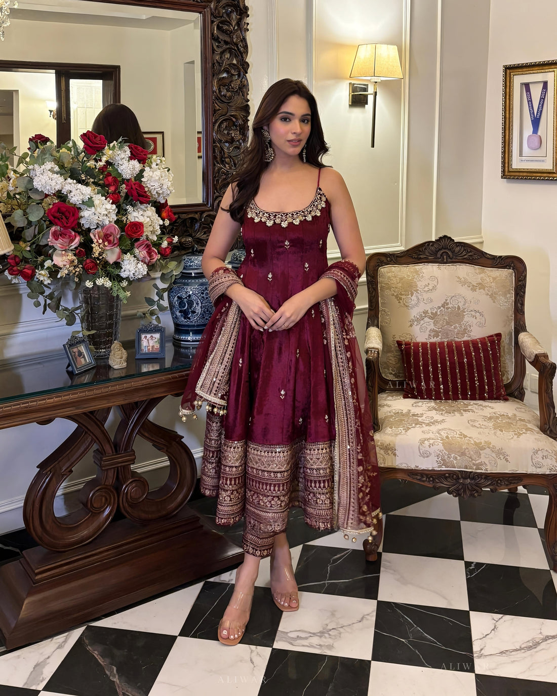 Alveera Premium Quality Maroon Anarkali Suit Set