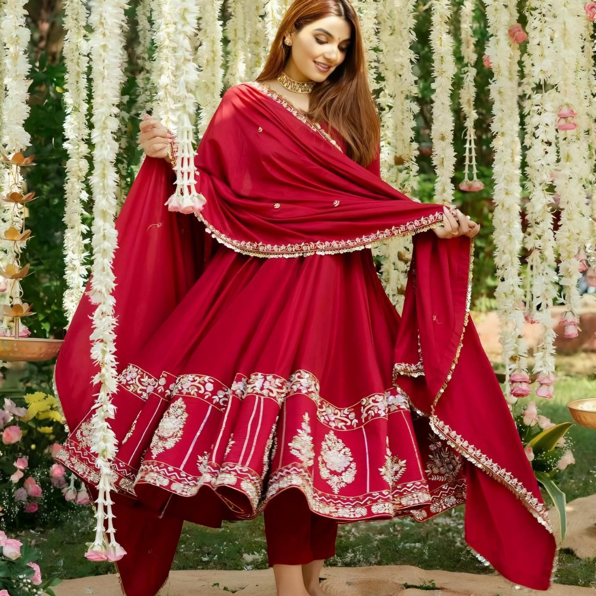 Rimmy Red Coloured Anarkali Suit Set
