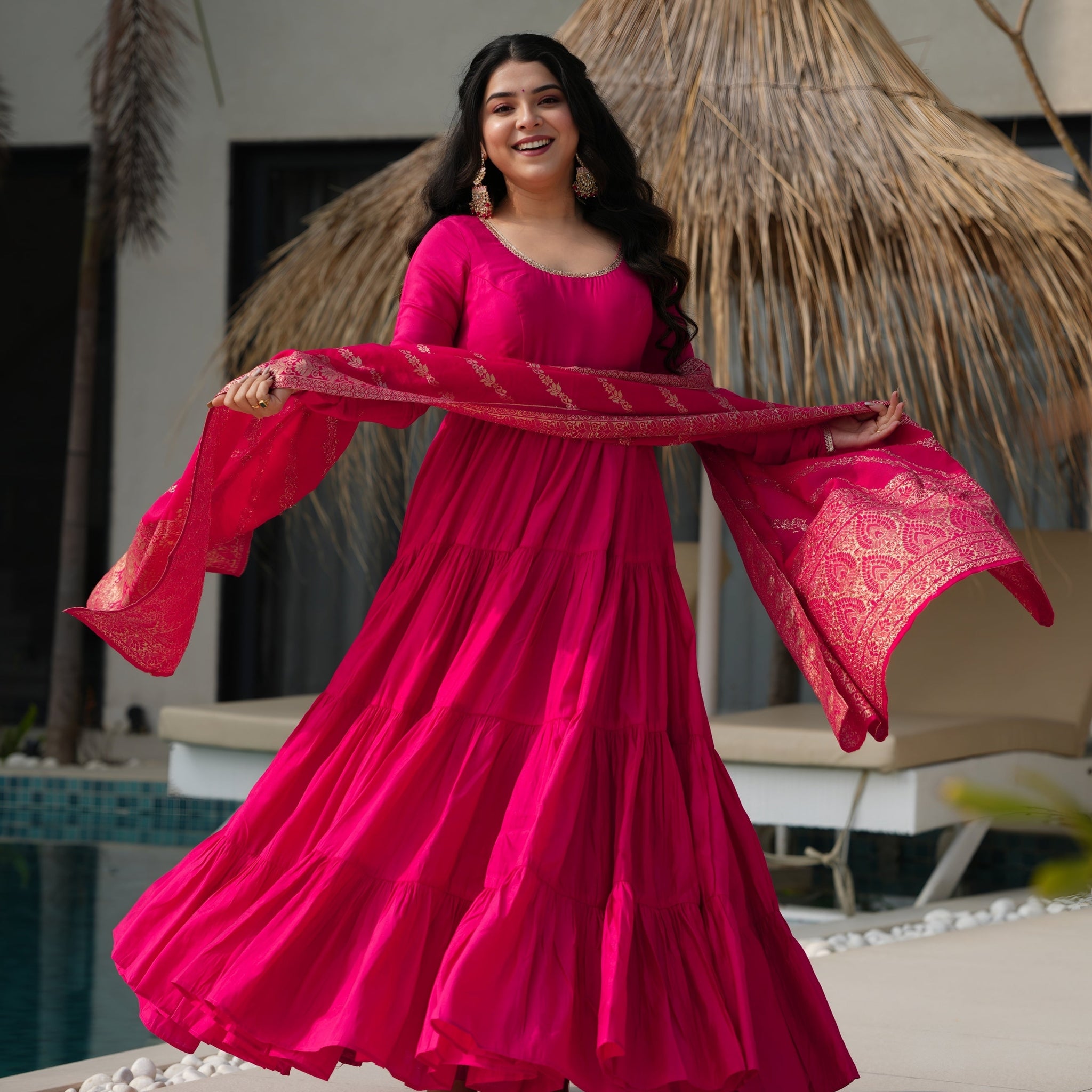 Royal Roman Silk Fully Flared Anarkali Suit Set