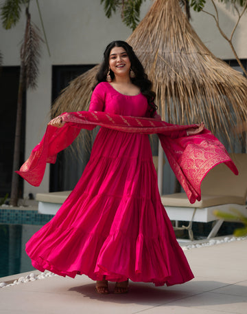 Royal Roman Silk Fully Flared Anarkali Suit Set