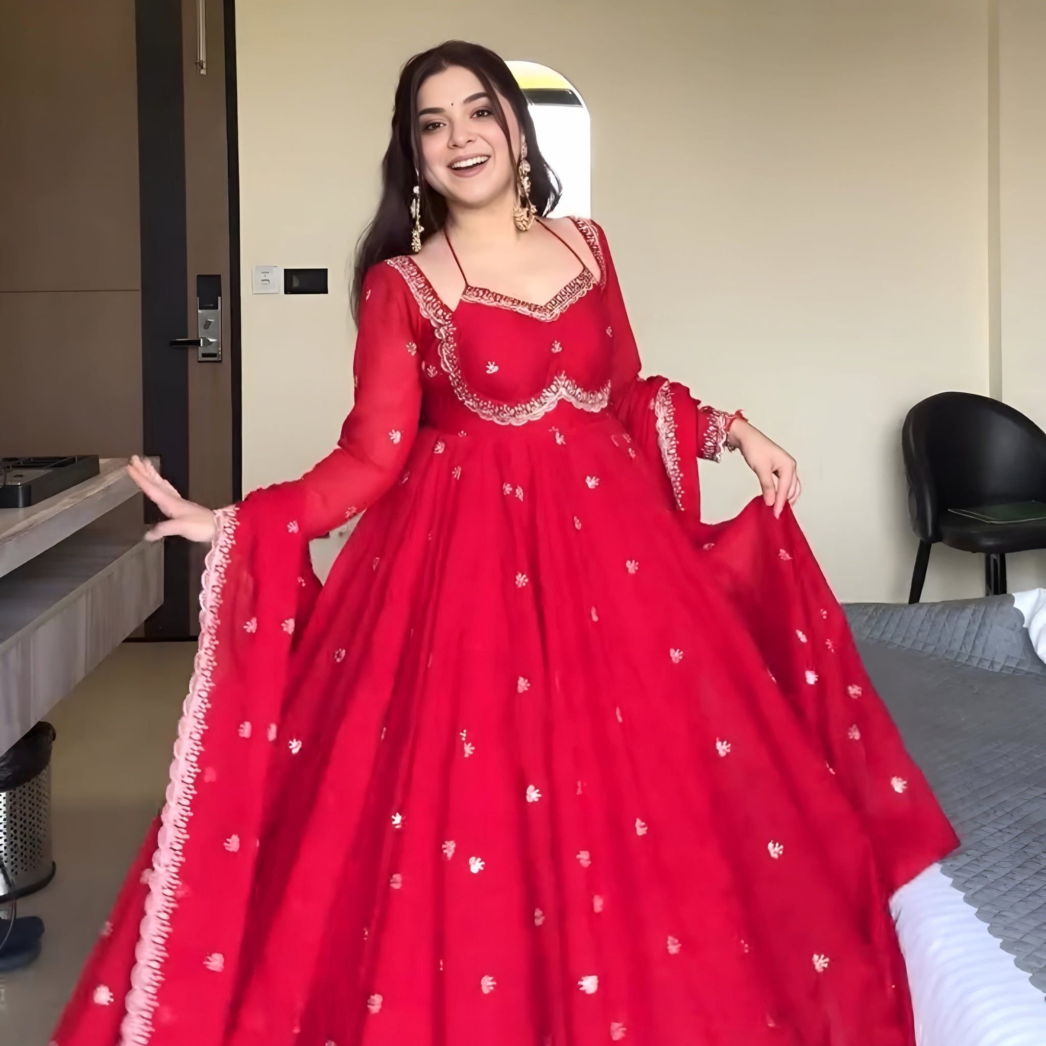 ❤️ Classic Red Anarkali Suit Set – Elegant Ethnic Wear for Women