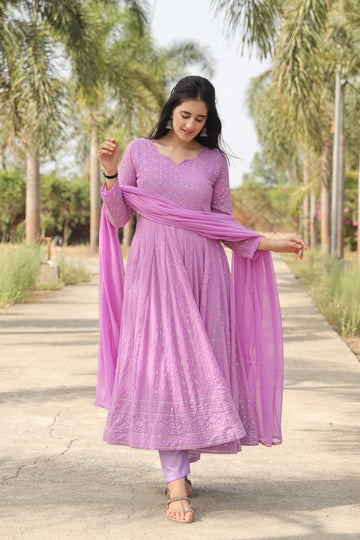 Aadhya Purple Embroidered Georgette Suit Set – Elegant &amp; Festive Ethnic Wear ✨👗