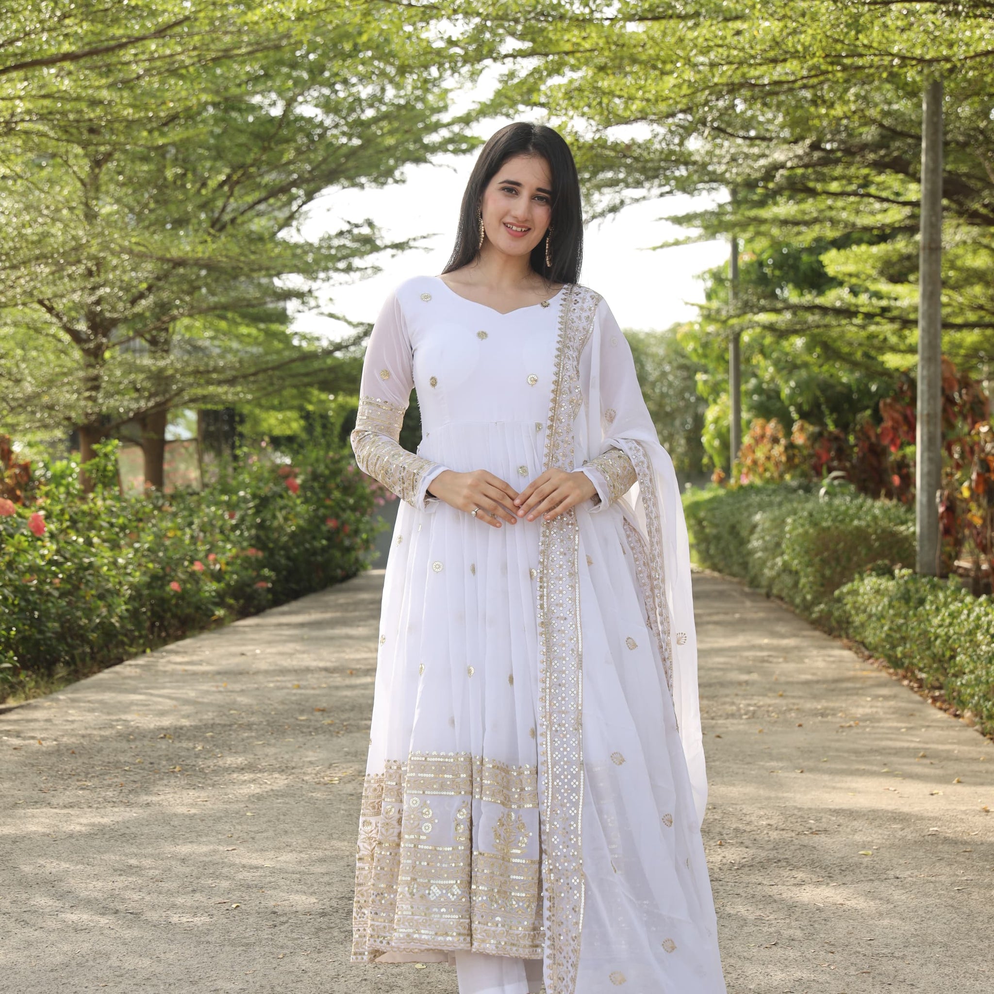 Manvi's White Coloured Anarkali Suit Set