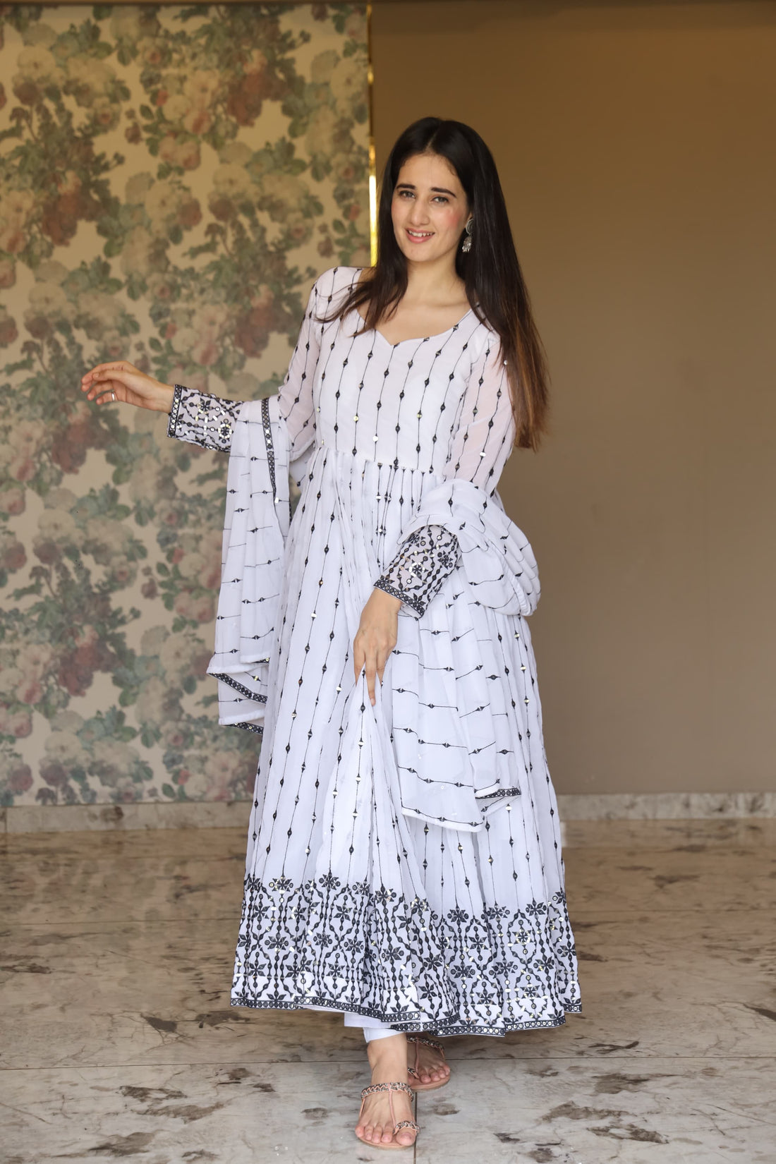 Aditi's White Anarkali Suit Set
