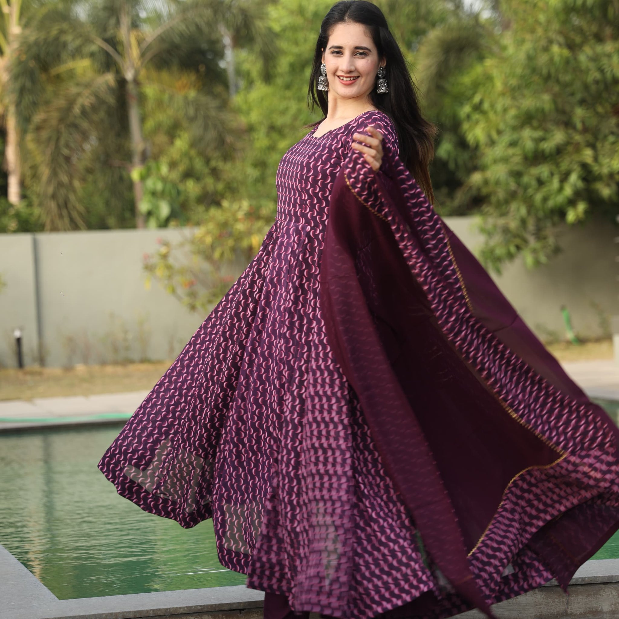 Dharani's Wine Coloured Anarkali Suit