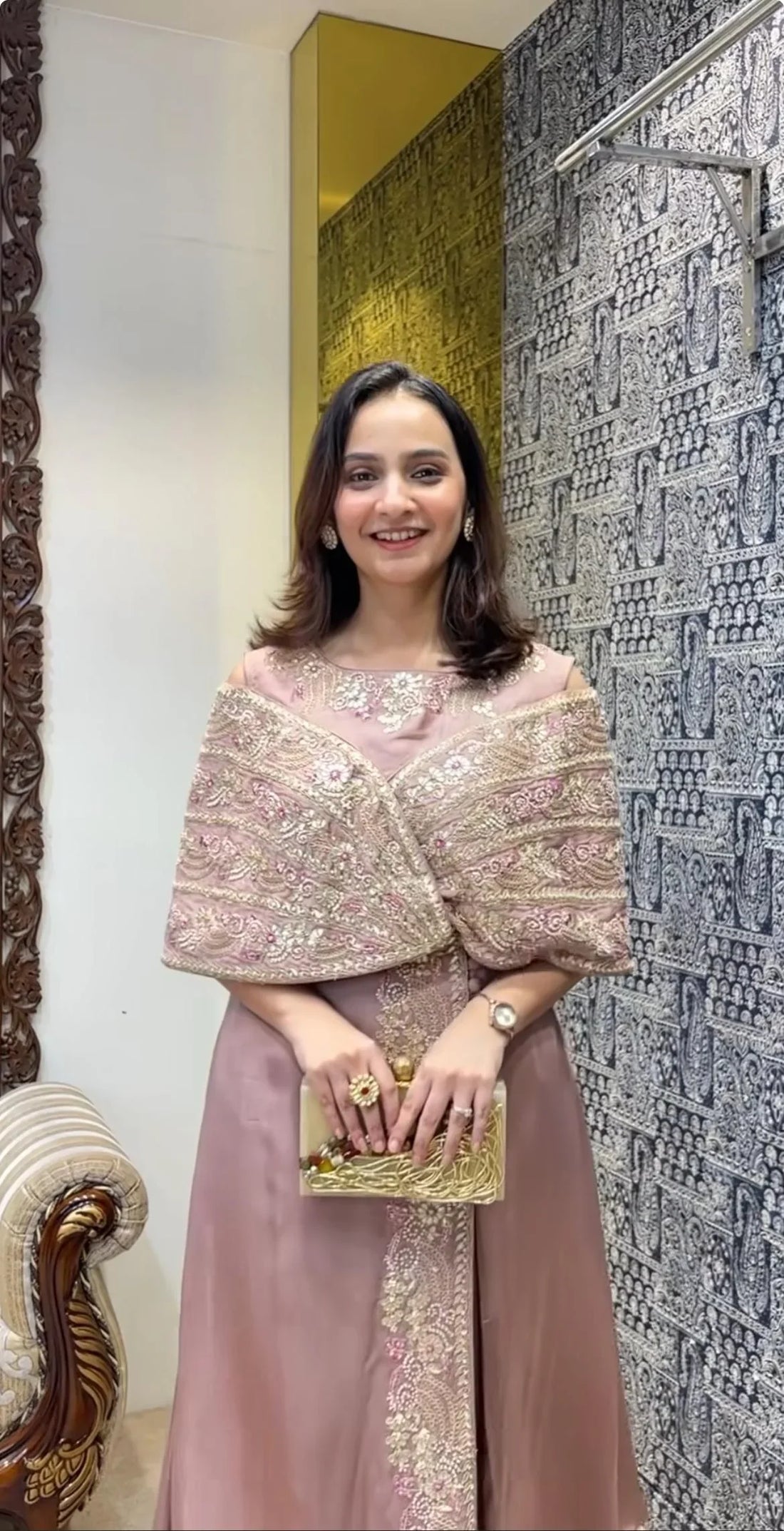 Royal Radiance Off-Shoulder Gown with Palazzo – A Festive Must-Have