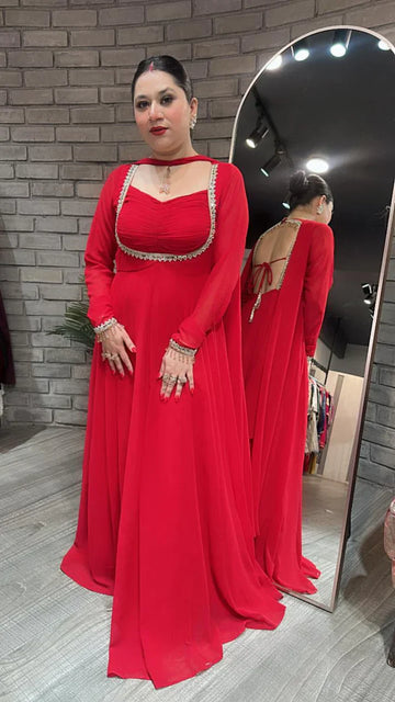 Red Anarkali Premium Suit Set