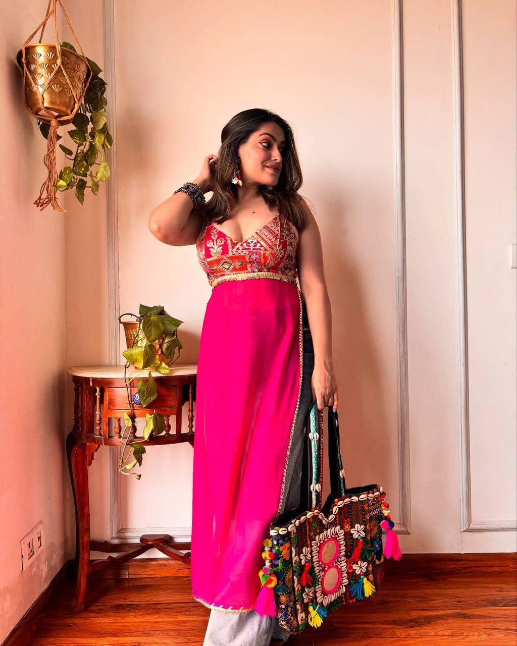 Exclusive Stitched Georgette Kurti with Sequence Embroidery & Tassels