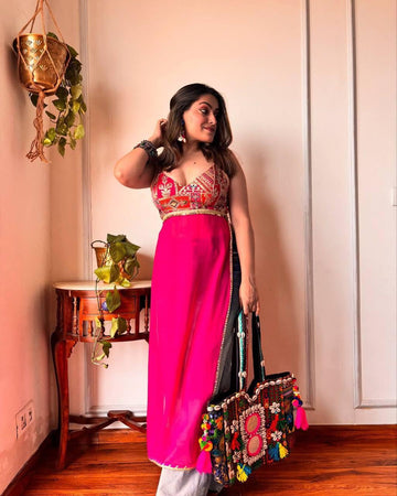 Exclusive Stitched Georgette Kurti with Sequence Embroidery & Tassels