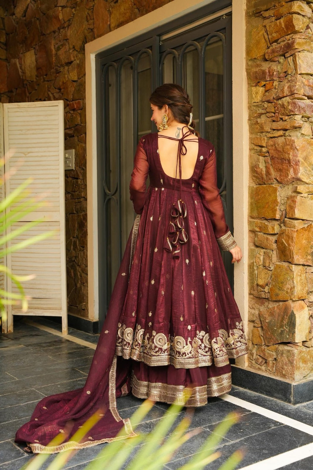 Azira Rama And Maroon Color Premium Anarkali Suit Set [Sleeves Fabric Attached]