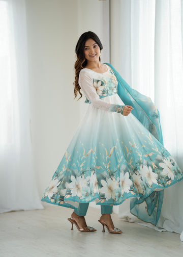 Piyara Aqua Blue Color Anarkali Suit Set