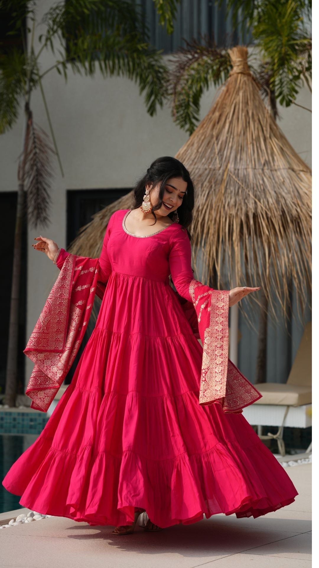 Premium Quality  Roman Silk Gown Anarkali Suit Set