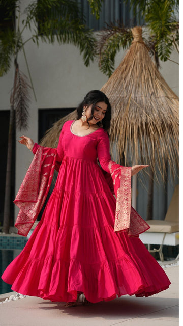 Premium Quality  Roman Silk Gown Anarkali Suit Set