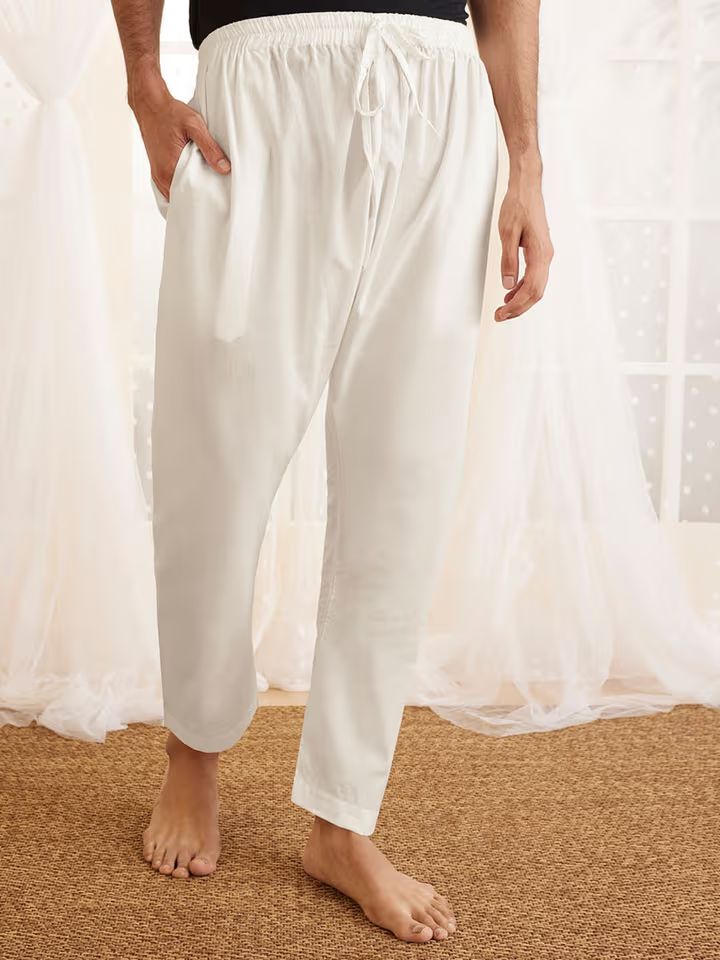White Cotton Pajama for Men