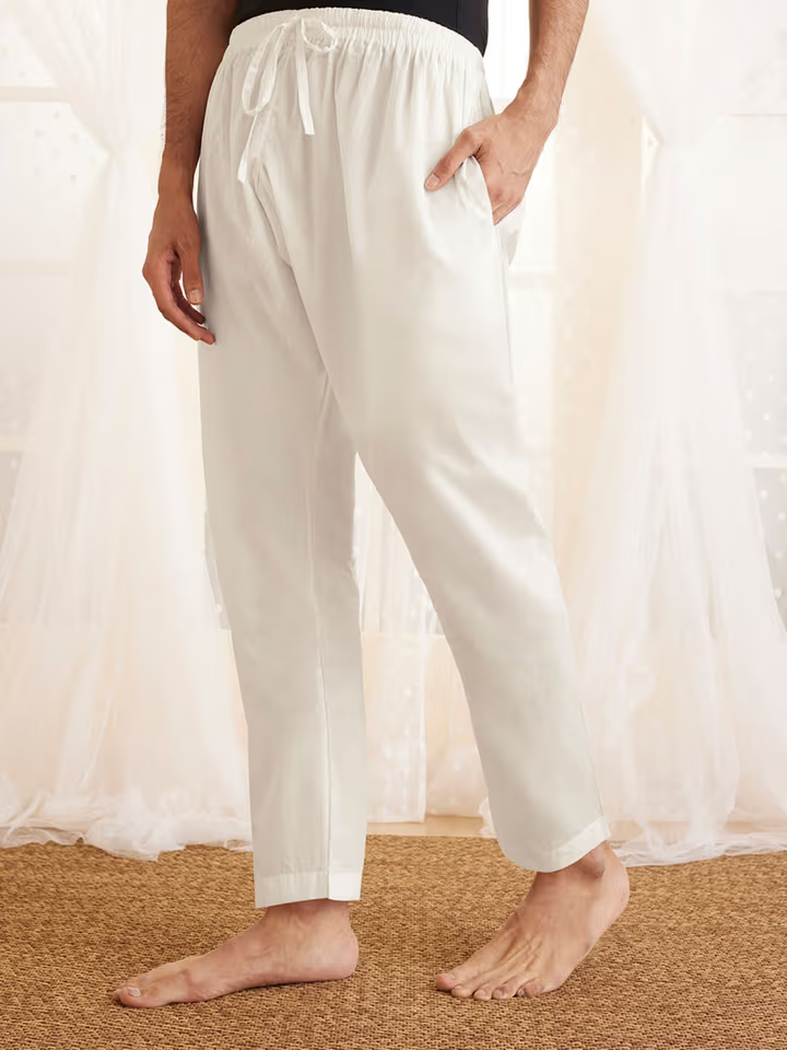 White Cotton Pajama for Men