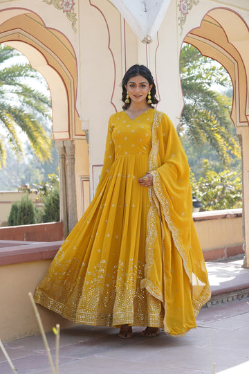 Fenny"s Premium Yellow Colour Anarkali Suit Set