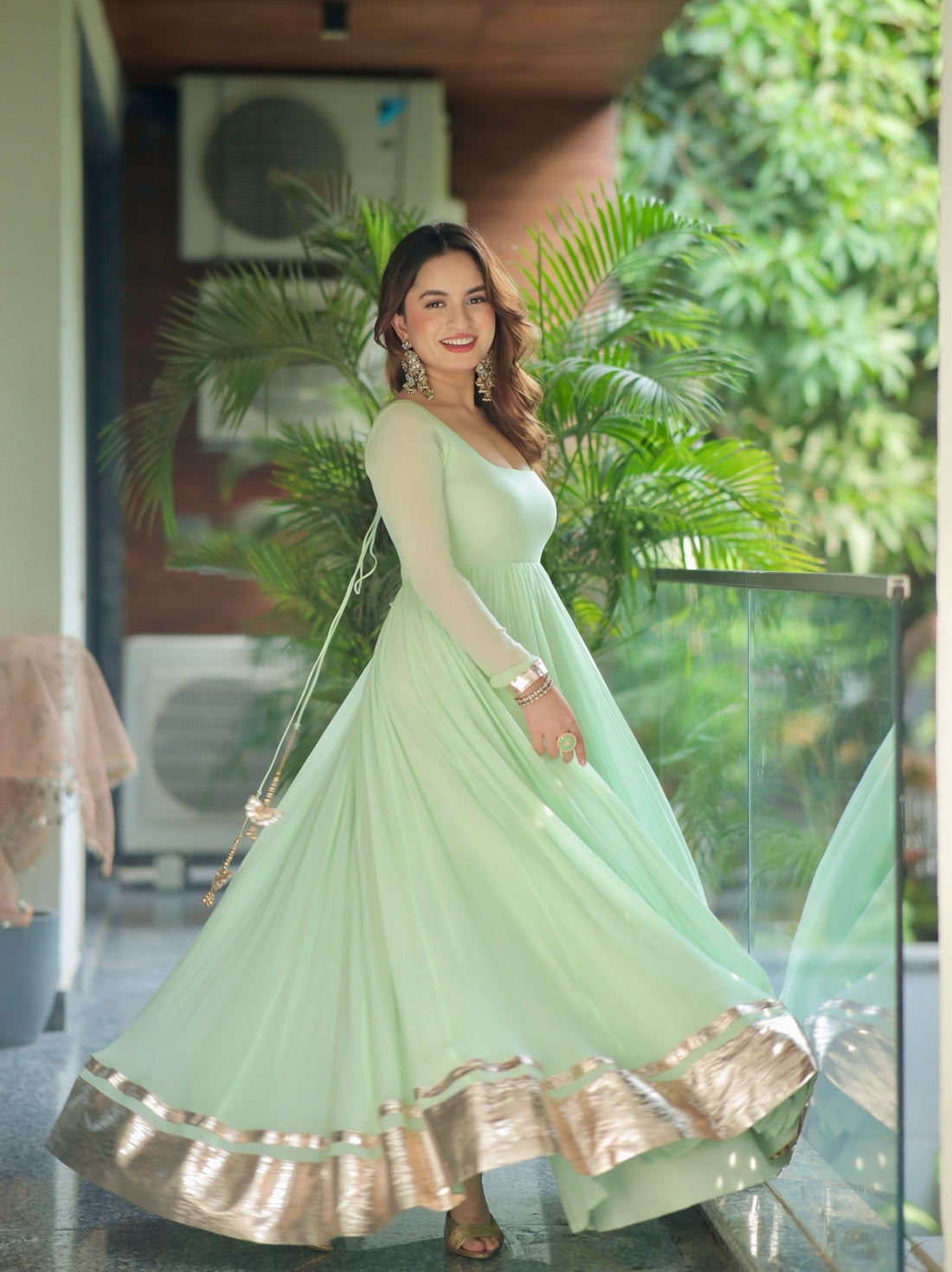 Delight Pista Green Anarkali Suit Set