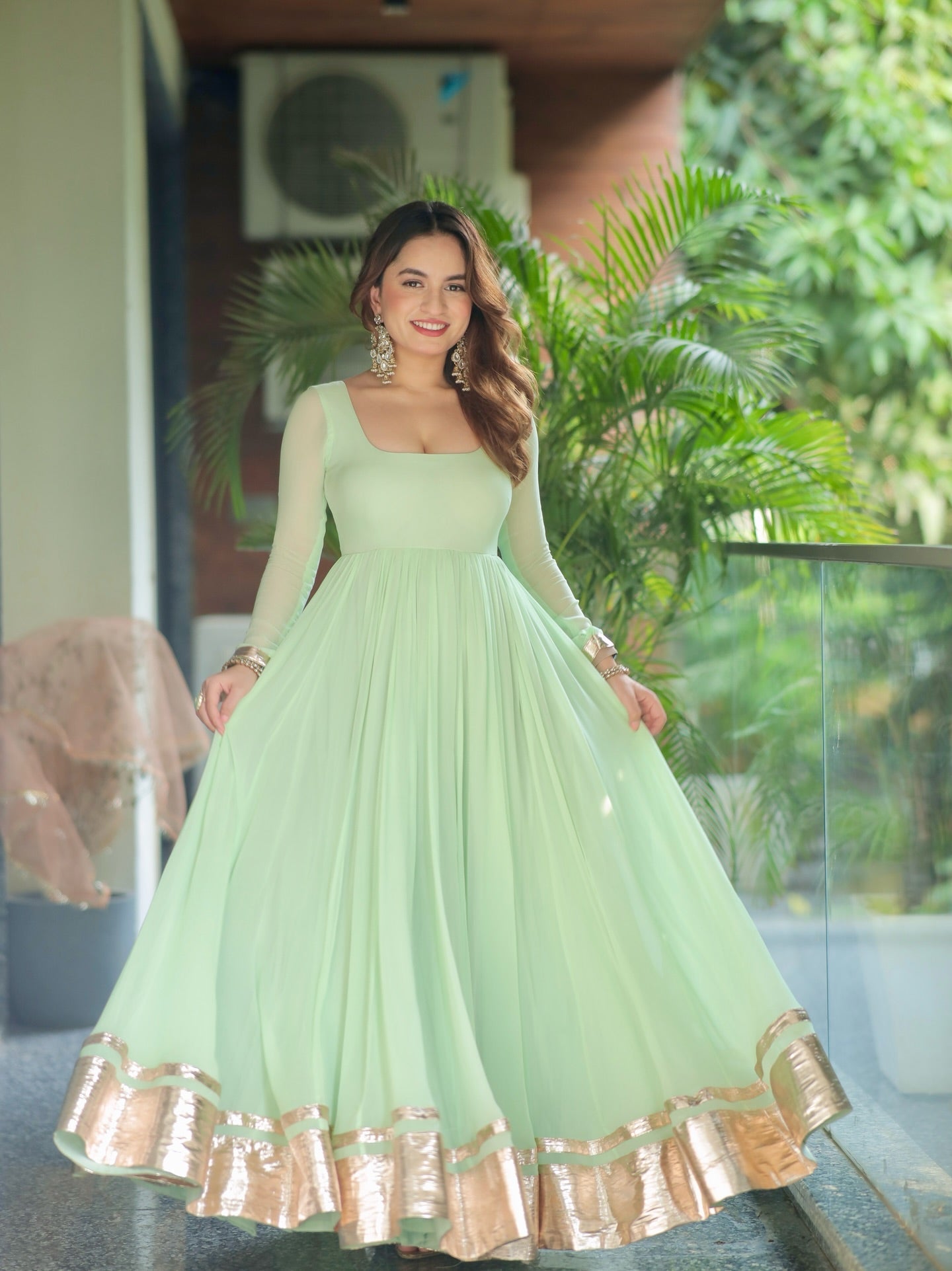 Delight Pista Green Anarkali Suit Set