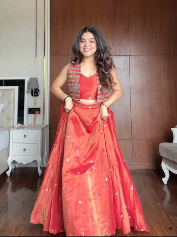 Designer Simmer Silk Lehenga Set with Sequin & Thread Embroidery Work