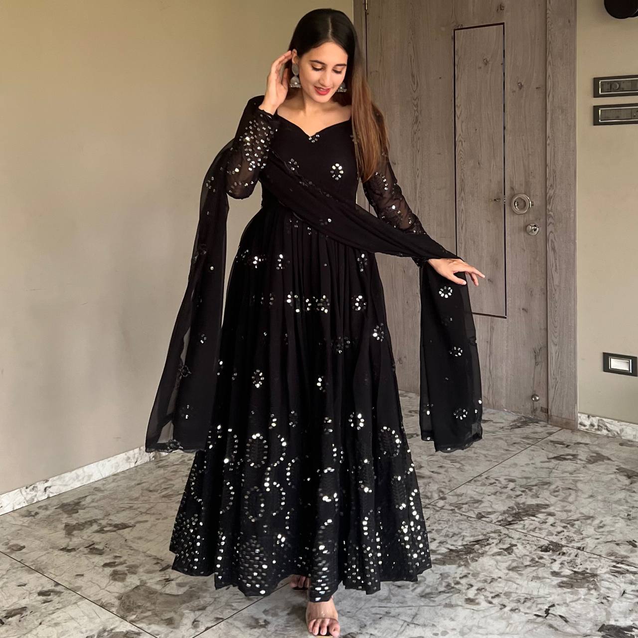 Kajal's Black Embroidered Anarkali Suit