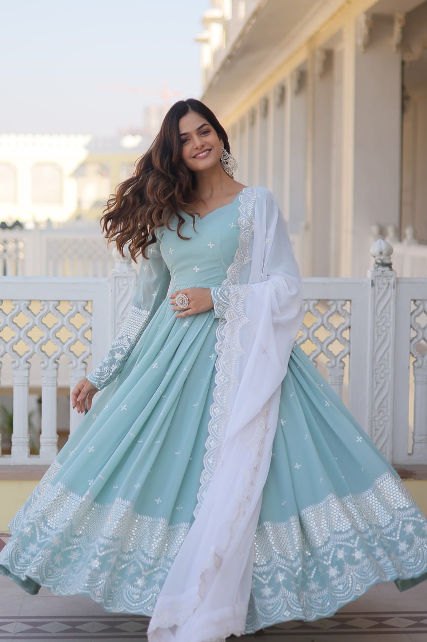 Premium Quality Sky Anarkali Suit Set