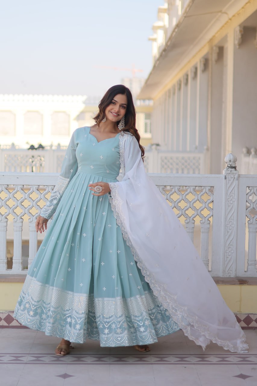 Premium Quality Sky Anarkali Suit Set