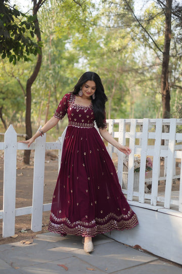 New Designer Gown with Zari and Sequins Embroidery – Party & Festive Wear
