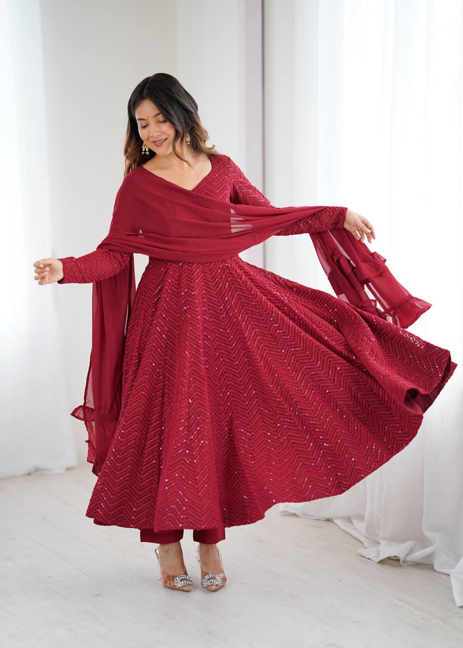 Maroon Coloured Designer Anarkali Suit