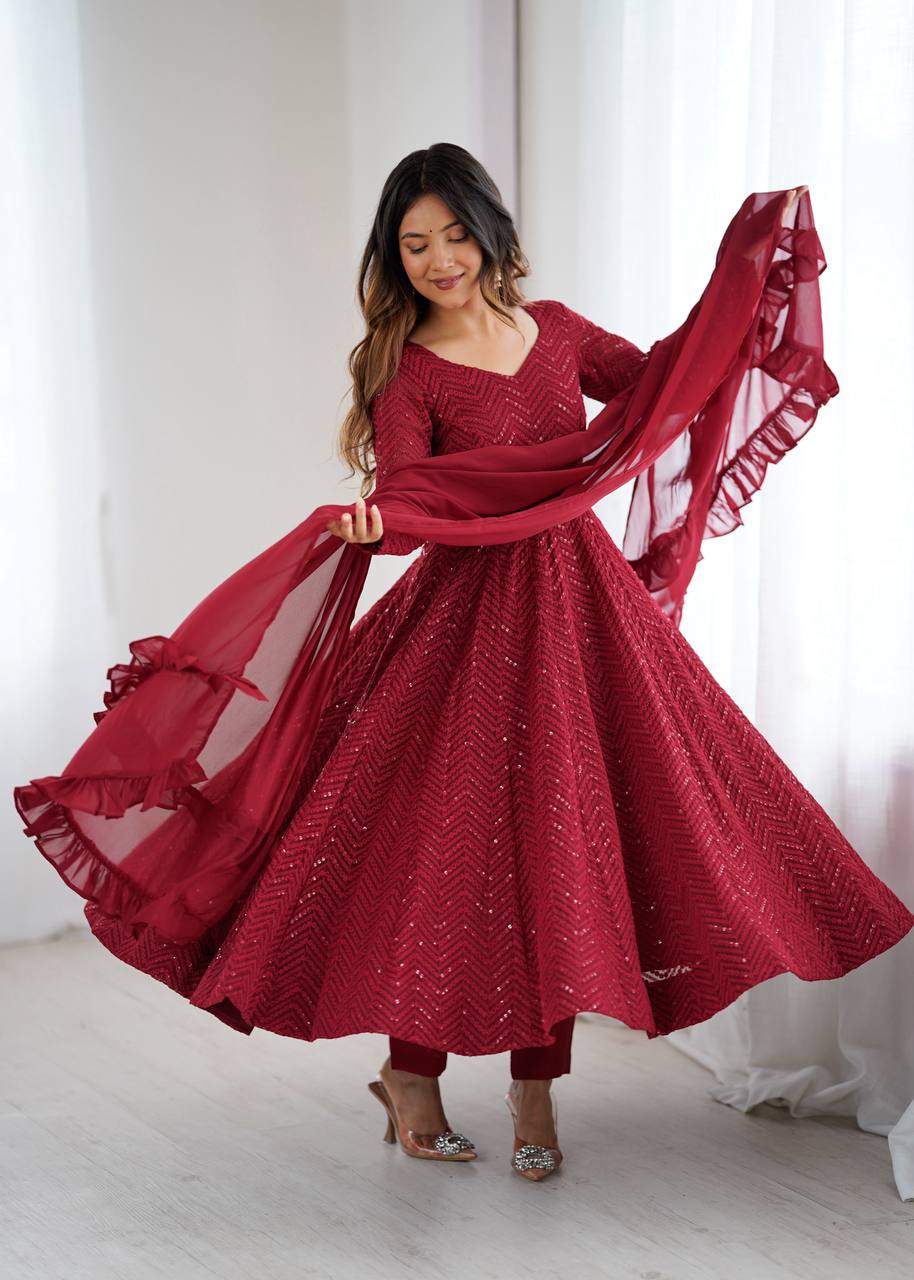 Maroon Coloured Designer Anarkali Suit