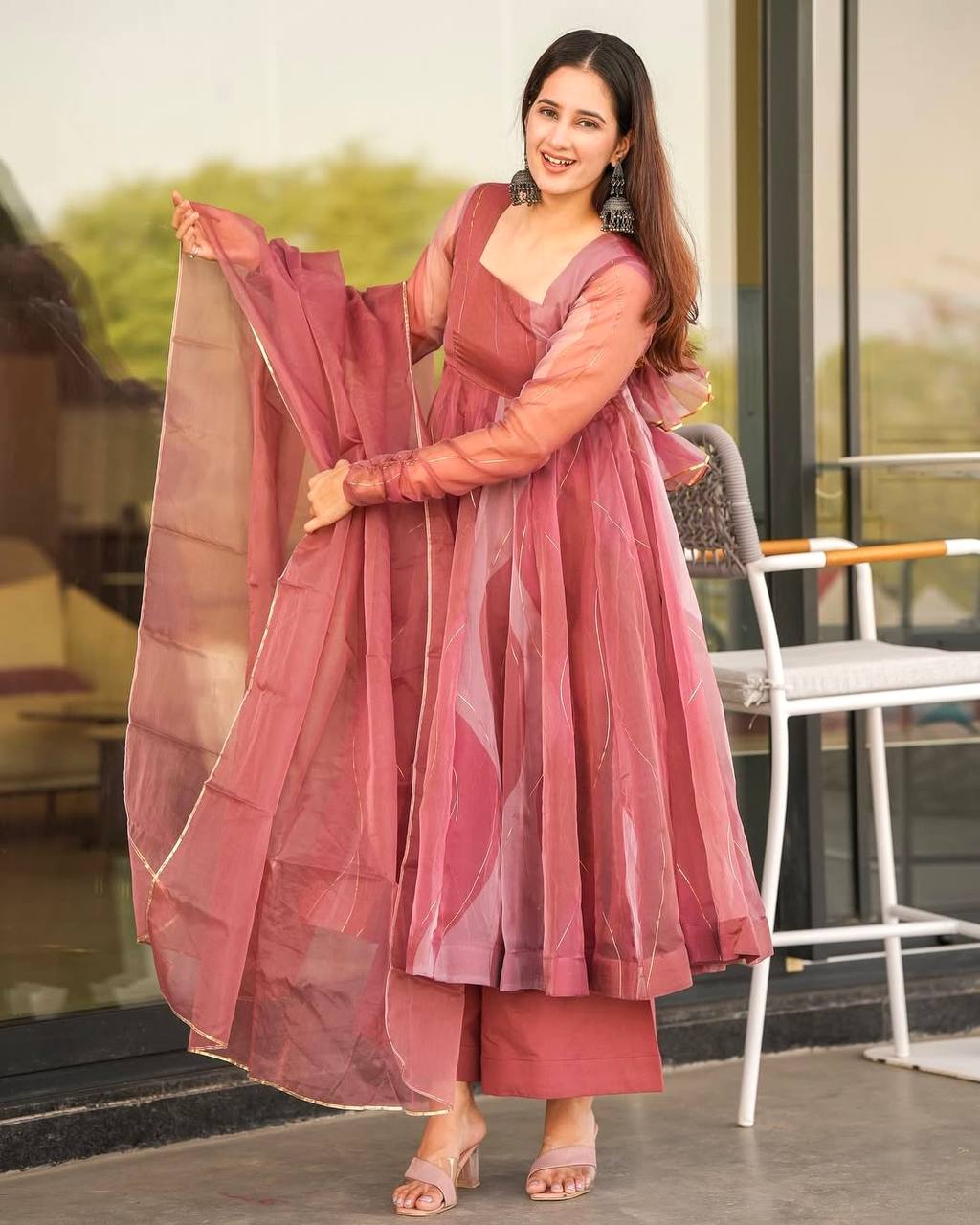 Salmon Organza Suit Set – Elegant &amp; Stylish Ethnic Wear ✨👗