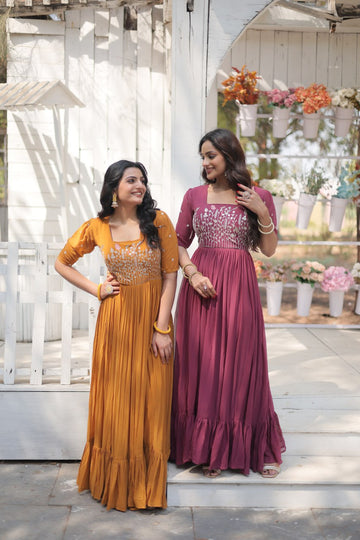 Elegant Faux Georgette Sequins Embroidered Gown – Stunning Party &amp; Festive Wear