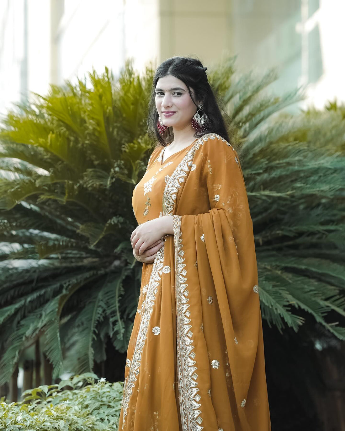Siya's Mustard Suit Set – Premium Embroidered & Sequin Work Georgette Outfit