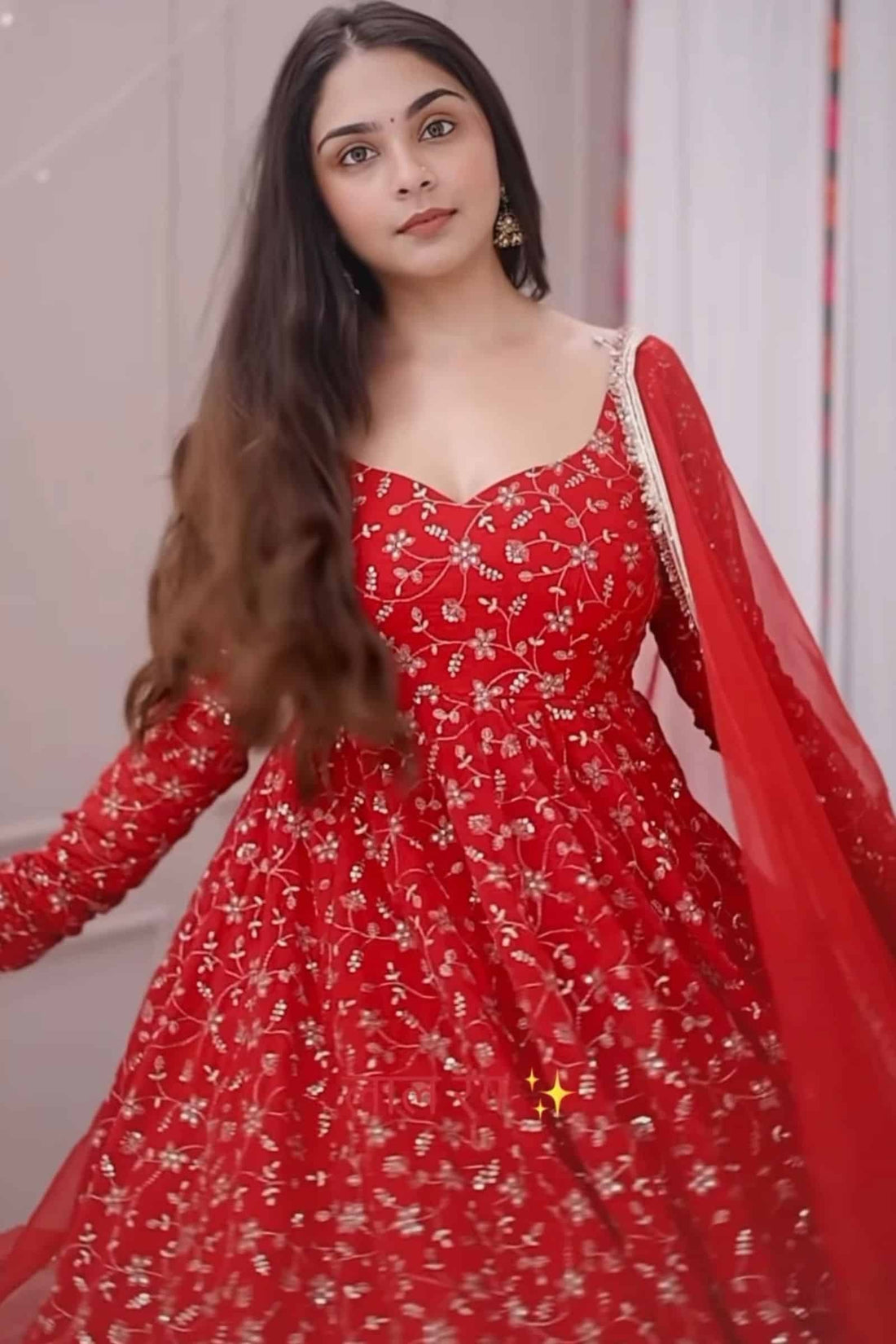 Stunning Red Colour  Premium Anarkali Suit Set